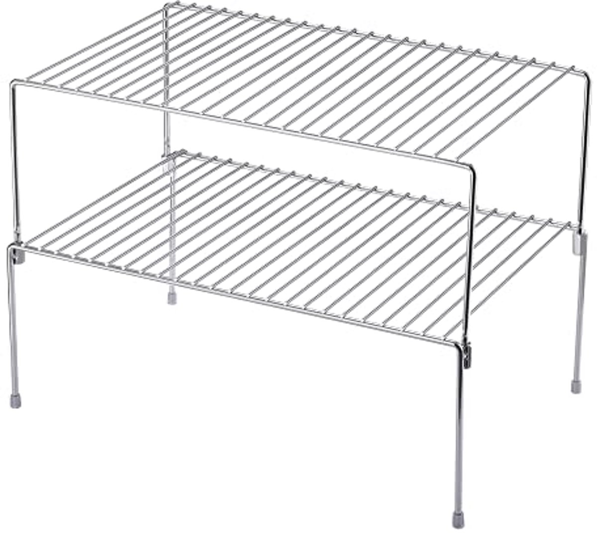 Set van 2 stapelbare diepvriezerkast opbergplanken - Ruimtebesparende metalen keuken organizer in chroom