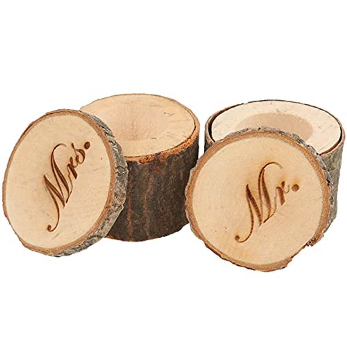 Houten Ring Box Set - Vintage Ronde Houten Ringdozen voor Bruiloften en Verlovingen