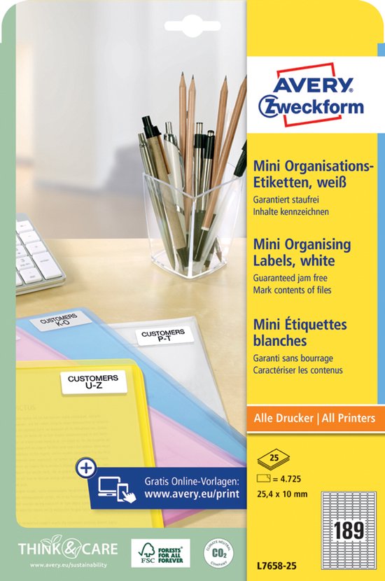 Avery L7658-25 étiquette à imprimer Blanc Imprimante d'étiquette adhésive