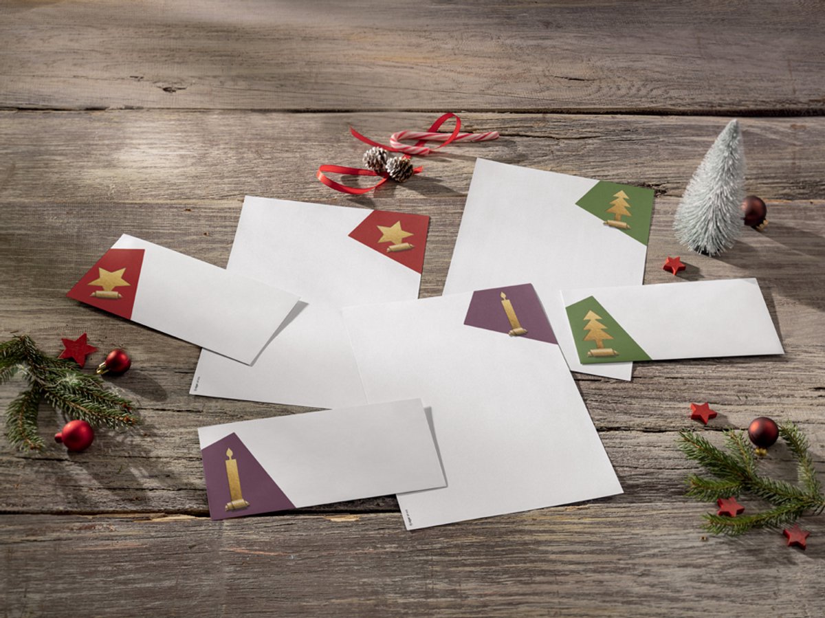 Kerst envelop Sigel set - (goud) kraft wit papier druk