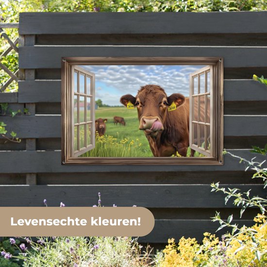 Affiche de jardin 120x80 cm - Décoration de jardin Vue - Vache - Prairie - Paysage - Animaux - Affiche pour le jardin - Décoration extérieure - Tableau de jardin clôture - Décoration murale sur toile de jardin - Décoration murale sur toile de balcon