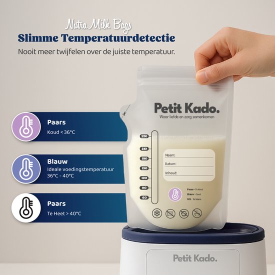 Petit Kado Nutra Milk Bags - Moedermelk Bewaarzakjes - 60 stuks, 250 ml, Temperatuur- Indicator, Lekvrij & BPA-vrij, Dubbele Sluiting, Schenktuit van Merkloos — afbeelding 2