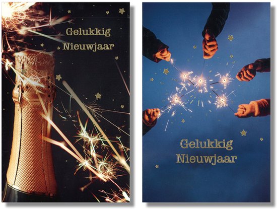 MGPcards - 20 Luxe dubbele wenskaarten - Kerstkaarten / Nieuwjaar - Foliebewerking - Witte envelop - 10.5 x 16 cm - 2 Motieven per doosje