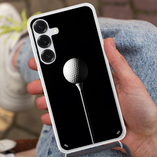 Telefoonhoesje Geschikt voor Samsung Galaxy S25 Plus - Golfbal - Minimalistisch - Wit - Siliconen - Crossbody - Backcover met Koord - Telefoonhoesje met koord - Hoesje met touw Telefoonhoesje