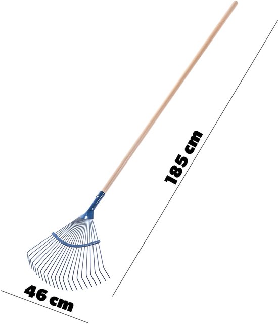 KADAX Hark van staal, hark met lange steel van hout, verstelbare draadhark, bladbezem met brede kop, grashark, bladhark (draad, blauw) van Merkloos	 — afbeelding 3