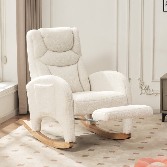 Sweiko Schommelstoel - Relaxfauteuil - Teddy - Met voetsteun - Wit