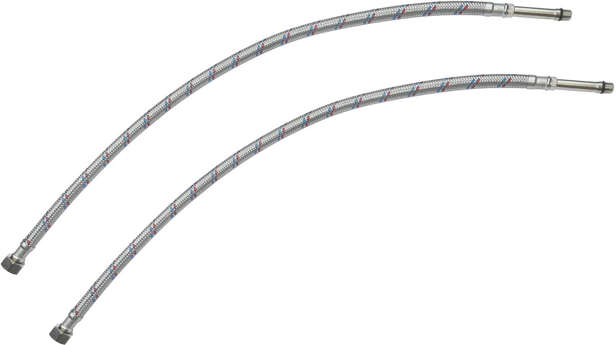 C51117 - Set van 2 flexibele aansluitingen 3/8" - M10 - 600 mm - RVS gevlochten - Voor keukenkranen