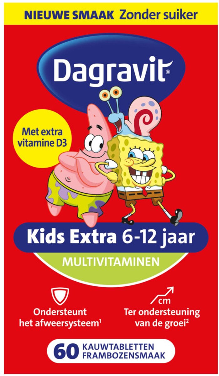 Dagravit - Multivitamine Kids Extra 6-12 Jaar Spongebob - 4 x 60 kauwtabletten - Voordeelverpakking