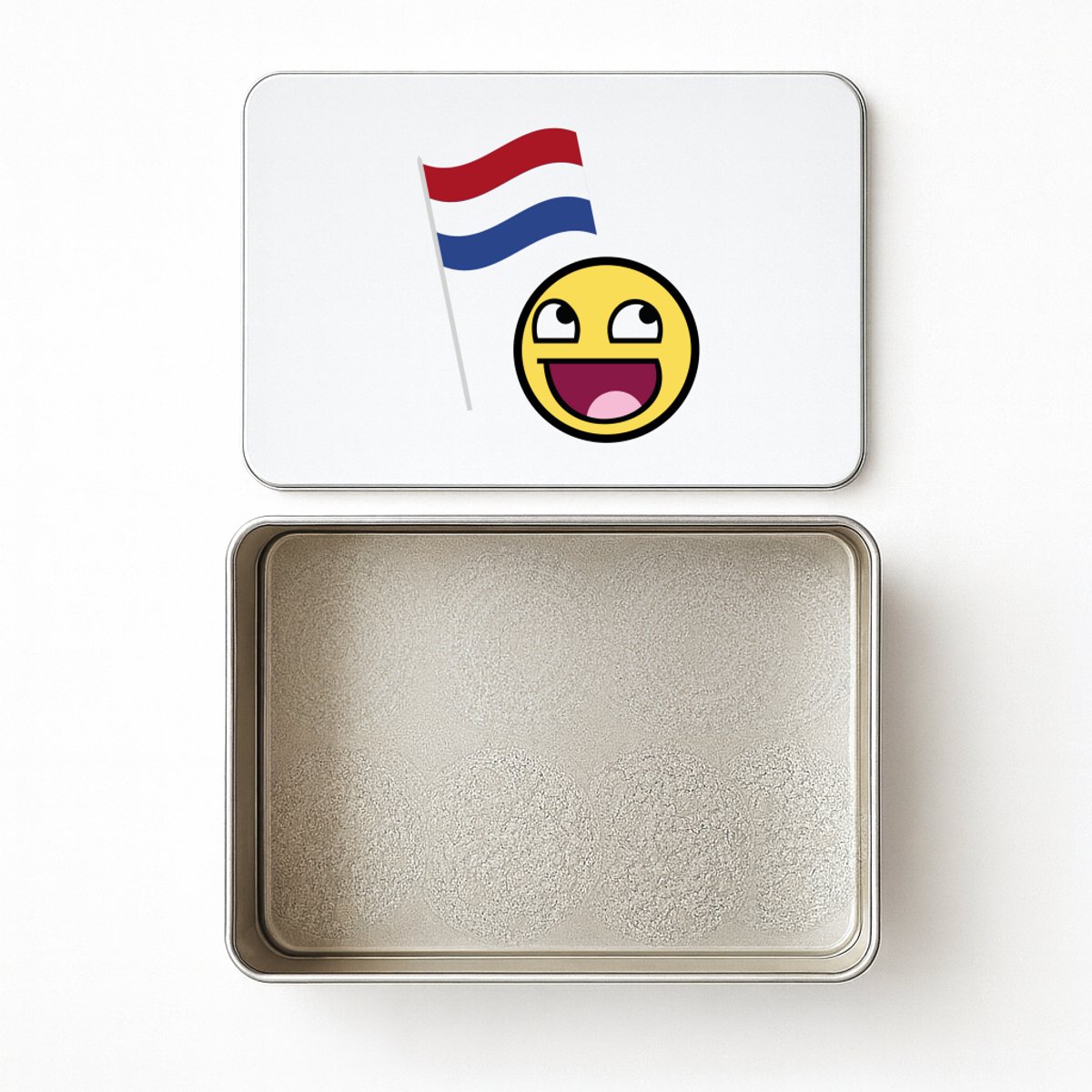 Hacebo® - Nederlandse vlag smiley koektrommel rechthoekig - Nederland - Nederlanders - koekblik – koektrommels – bewaarblik - snoeptrommel - boeren - verjaardagscadeau - kado - koek trommel - 20 x 13 CM
