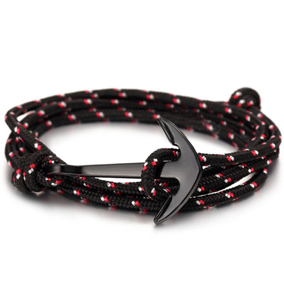 Zwarte anker armband met polyester koord