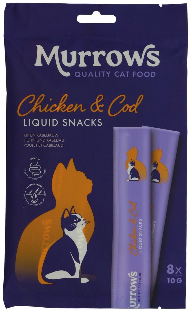 Murrows Liquid Snack - Kattensnack - Kip Kabeljauw 8x10 g