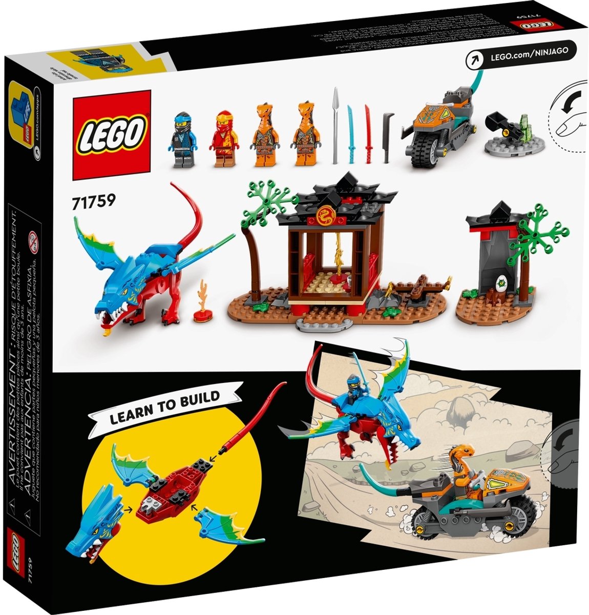 LEGO NINJAGO Ninja drakentempel bouwset met draak, 4 ninja poppetjes, tempels en speelgoedmotor vanaf 4 jaar - Afbeelding 5