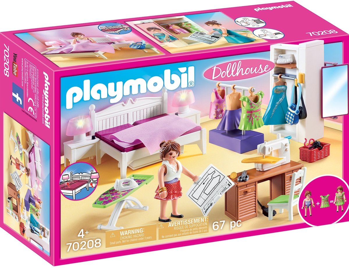 Bol.com PLAYMOBIL Dollhouse Slaapkamer met mode ontwerphoek - 70208 aanbieding