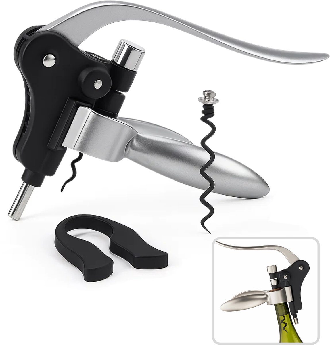 Lomera Luxe Kurkentrekker - Wijnopener - Flessenopener - Hefboommechanisme - Cadeau Set - Capsulesnijder - Spiraal - Wijnaccessoires - Kurkentrekkerset - Cadeau Voor Wijnliefhebbers - Eenvoudig In Gebruik - Perfect Als Cadeau