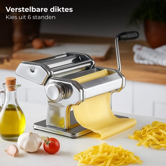 Lomera Pastamachine Roestvrijstaal - Spaghetti Machine - Zelfgemaakte Pasta - Lasagna Maken - Tagliatelle Maken - Verstelbare Diktes - Tafelgreep Bevestiging - Eenvoudig Te Reinigen - Roestvrijstalen Materiaal - 410 Stainless Steel van Lomera — afbeelding 2