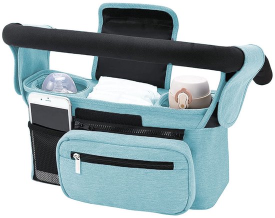 Foto: Nieuwe en verbeterde opbergtas voor kinderwagens geschikt voor 2 bekerhouders voor baby s kan worden gebruikt als handbagage universeel geschikt voor alle kinderwagens blauw