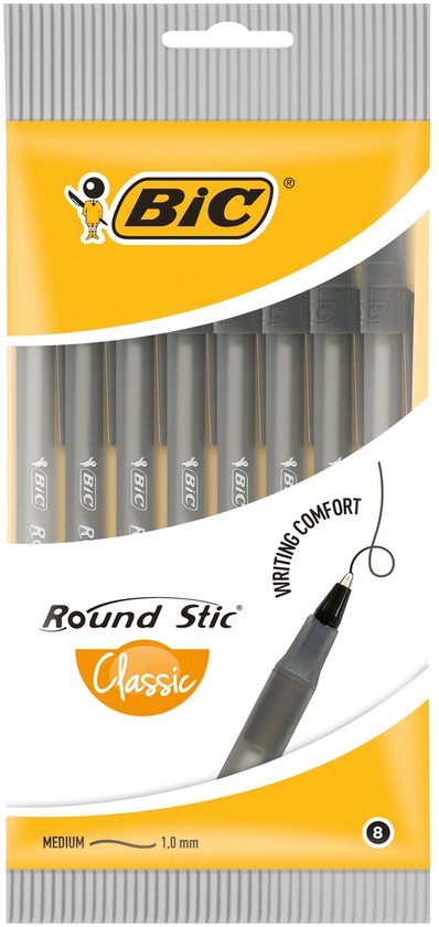 BIC Round Stic Comfort Zwarte Pennen Set - 8 Stuks | bol