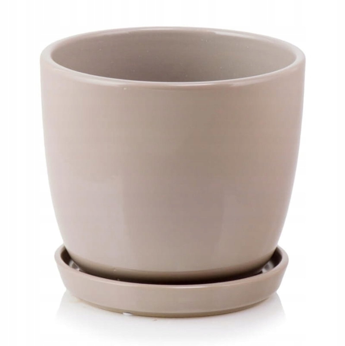 Keramiek Pot met Schotel 15x14 cm Grijs Beige - Handgemaakt