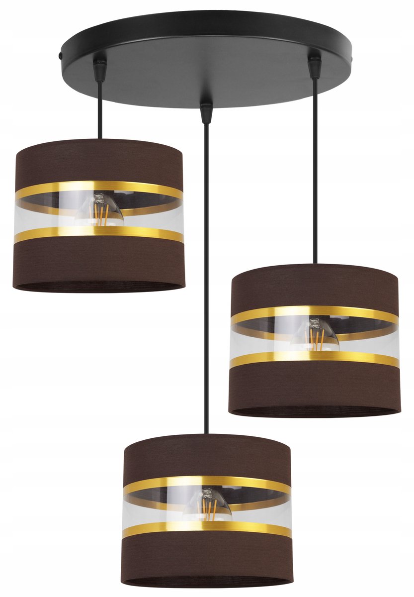 Gouden Hanglamp Glamour 3-lichts stoffen kap