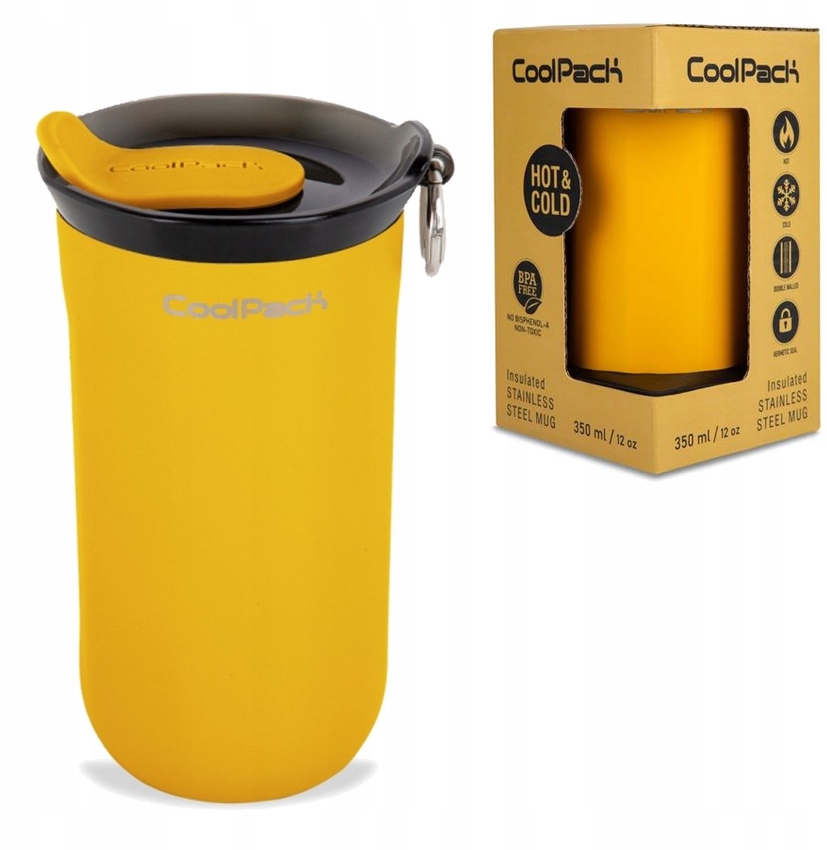 CoolPack Thermosbeker Tom 350ml - Geel, RVS, Lekvrij
