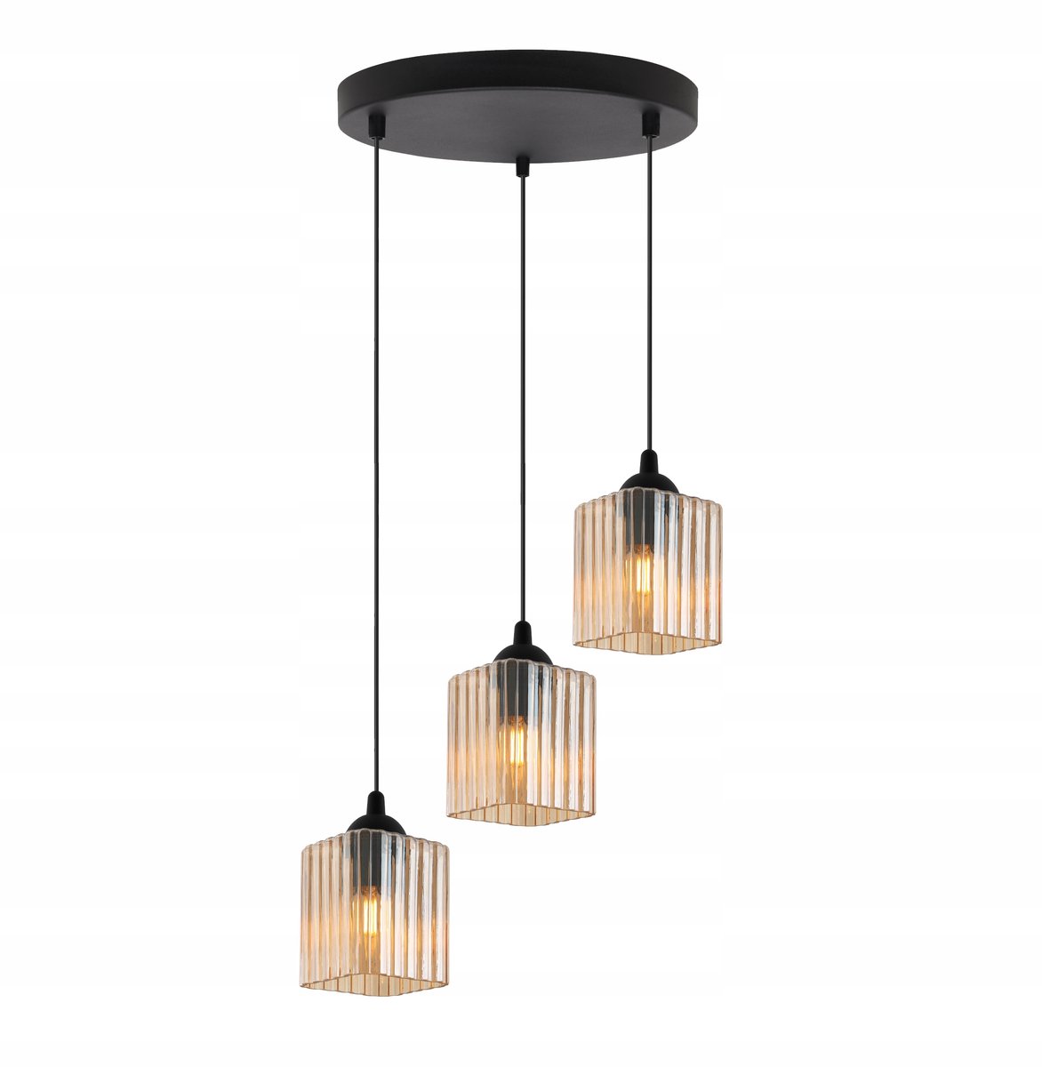 Moderne Hanglamp Zwart/Honing Glas, 3x E27, Verstelbaar