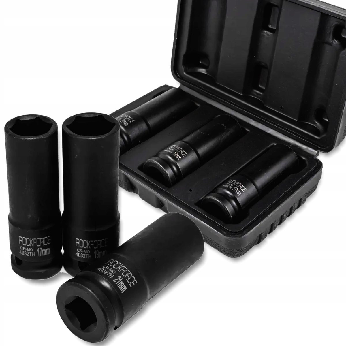 ROCKFORCE Krachtdoppenset 1/2" 6-kant 17-21mm Cr-Mo 3-delig