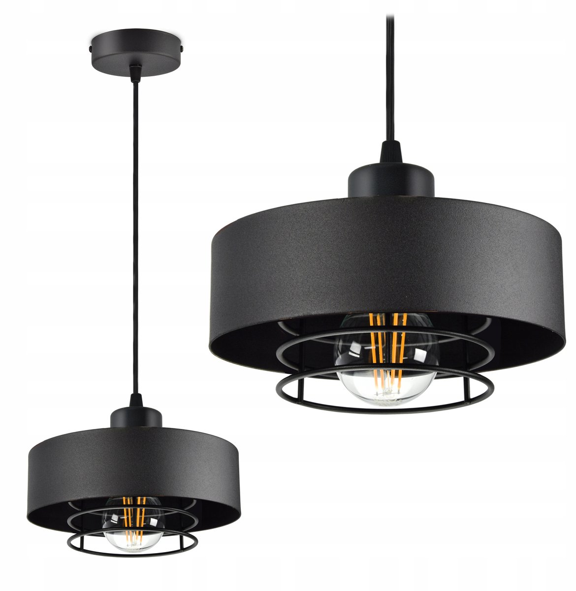 Zwarte Loft Hanglamp E27 - Verstelbare Hoogte, Metaal
