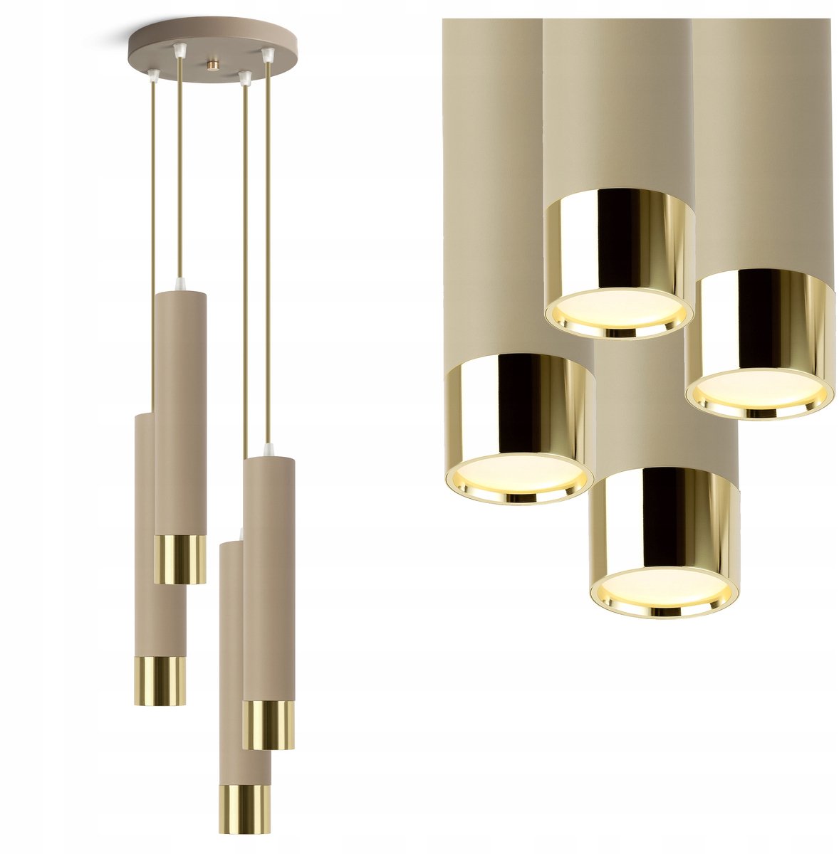 Hanglamp Kasjmier Beige Goud LED 4-lichts GU10 100cm