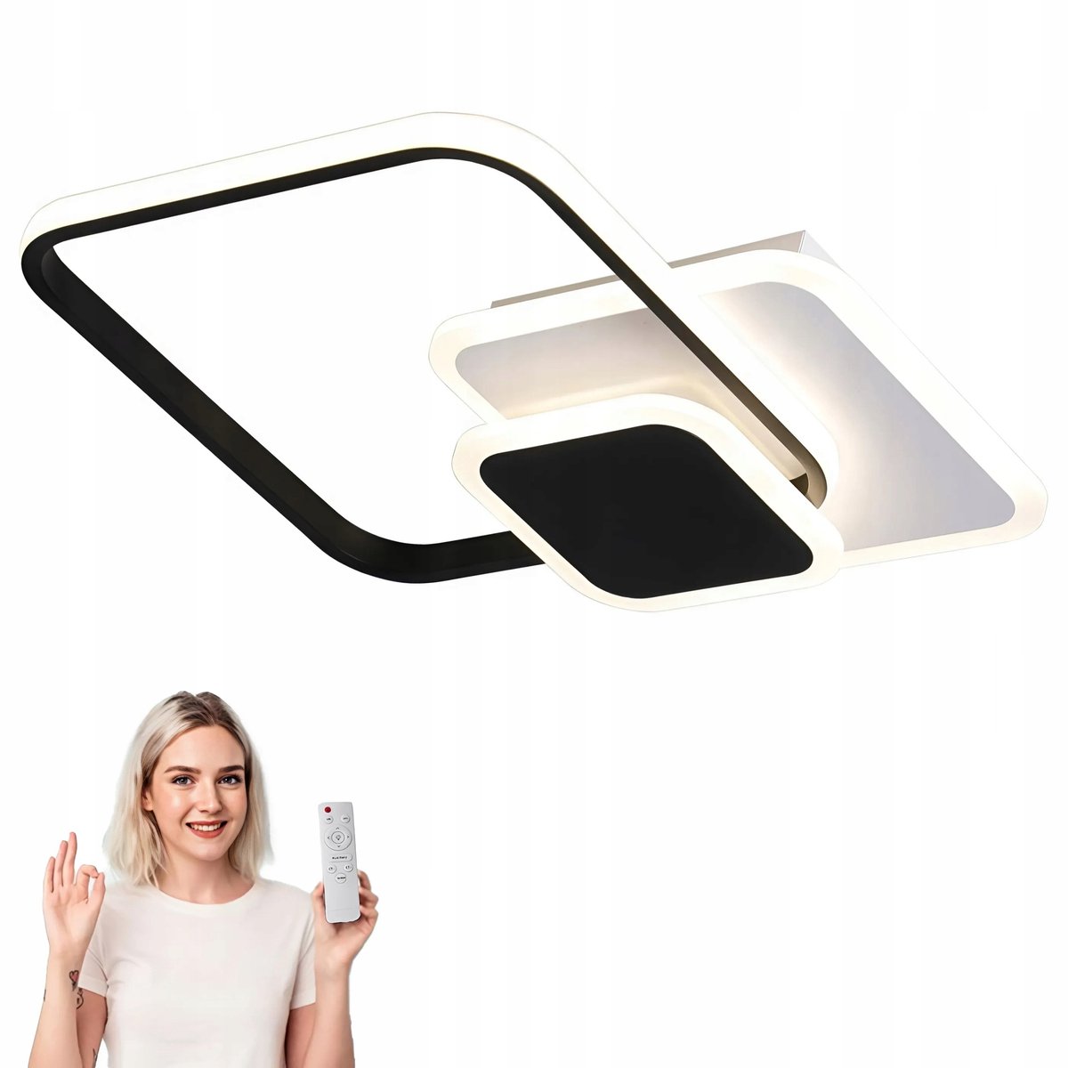 Moderne Vierkante Plafondlamp LED Zwart/Wit + Afstandsbediening 3 Kleuren