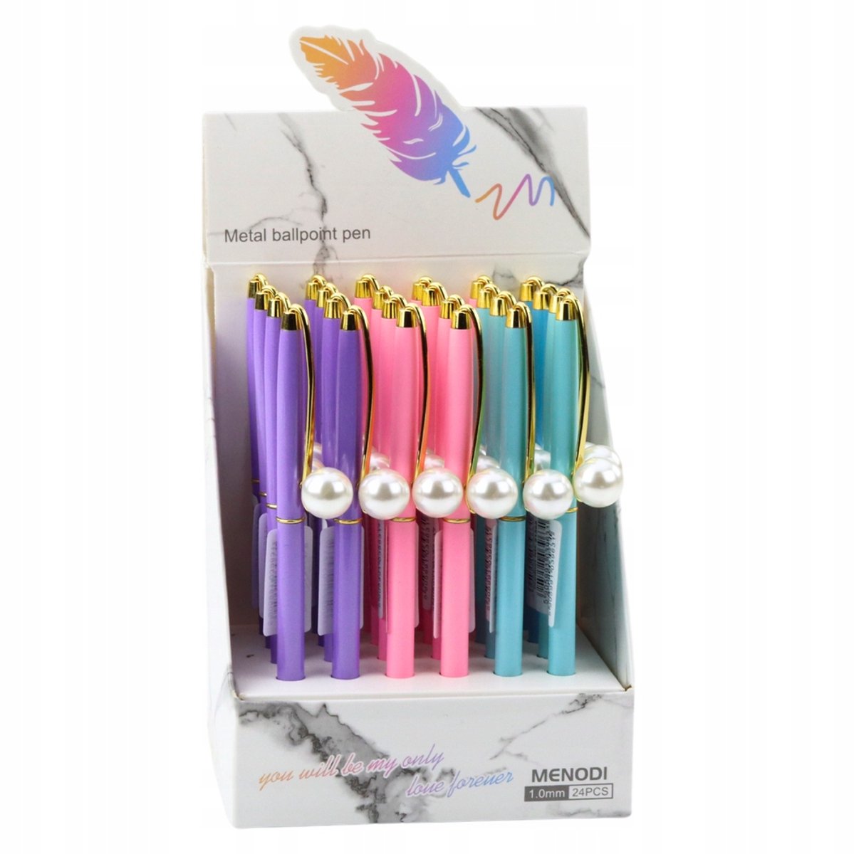 Luxe Metalen Pen met Parel & Blauwe Inkt - 1.0mm Lijn
