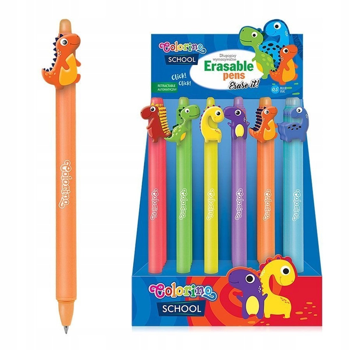 Colorino School Dino Uitwisbare Pen Blauwe Inkt Oranje