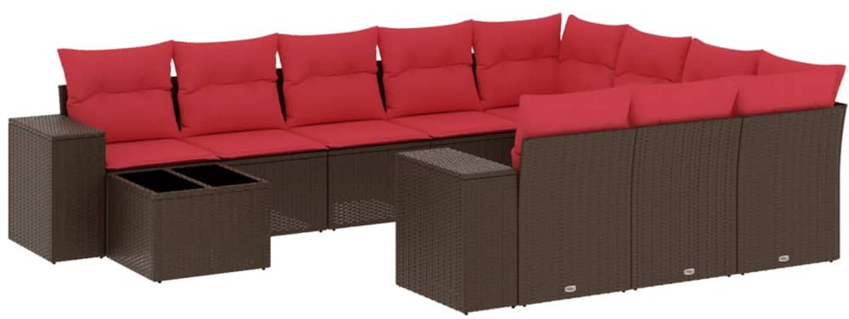 vidaXL - 11-delige - tuinbankset - met - kussens, - bruin - polyrotan