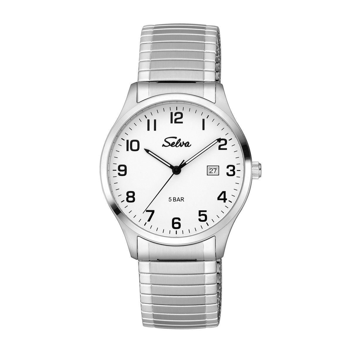 SELVA heren quartzhorloge, roestvrijstalen kast, flexibele roestvrijstalen band, 5 bar