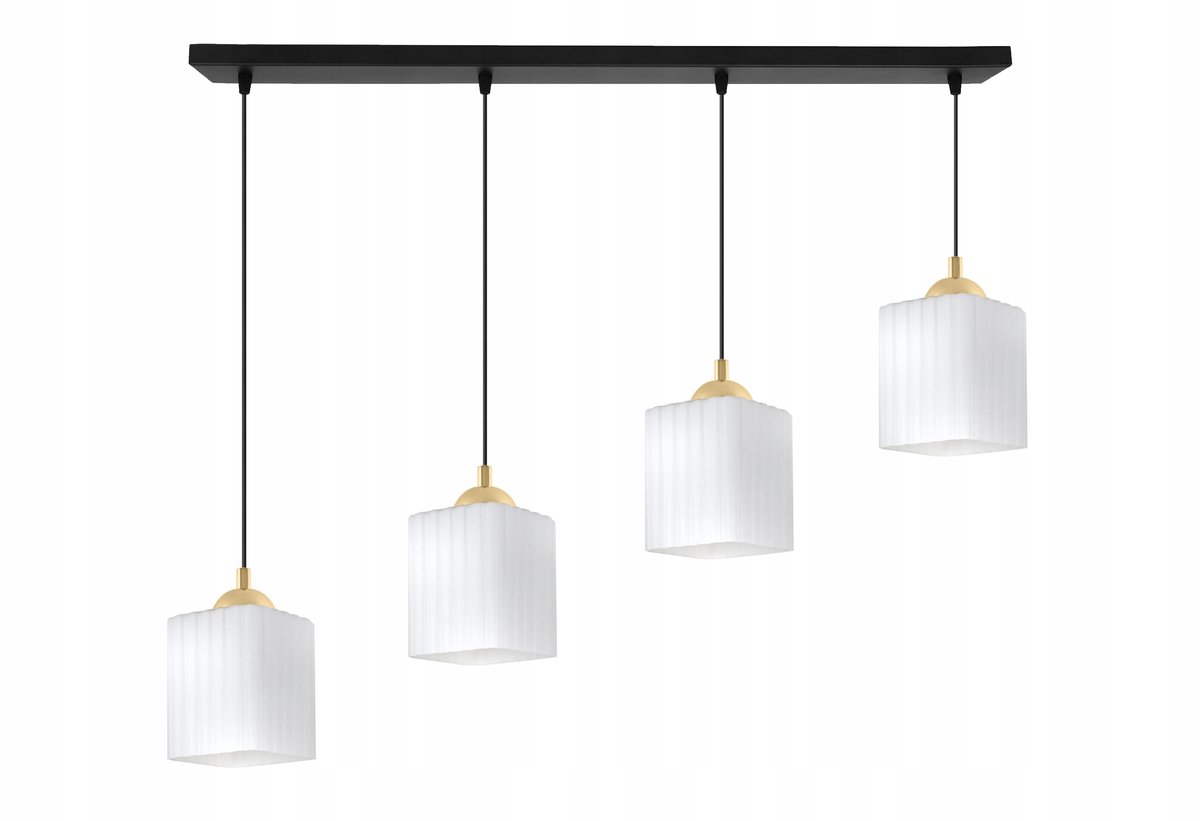 Zwart en goudkleurige hanglamp met witte lampenkap, 4x E27