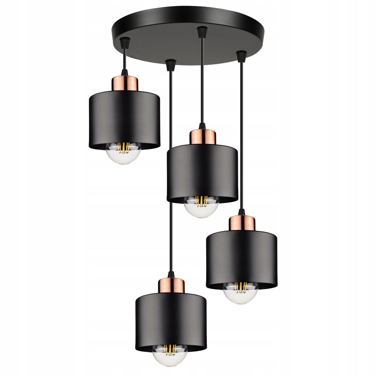 Zwarte Koperen Hanglamp LED E27 4-lichts Modern Design