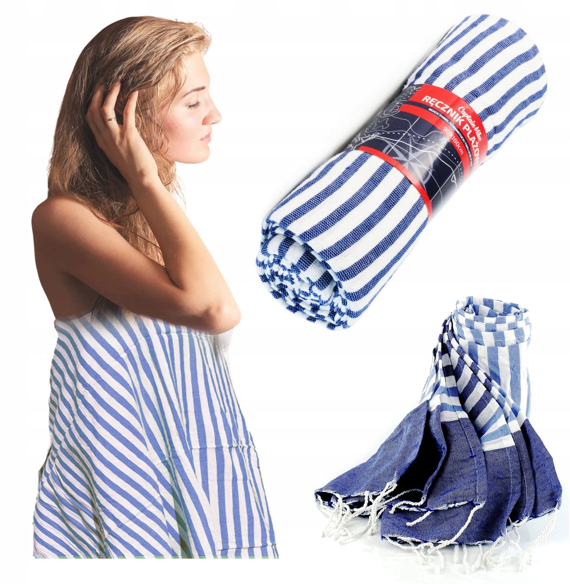 Captain Mike Fouta Strand- en Saunahanddoek Katoen 90x180 cm