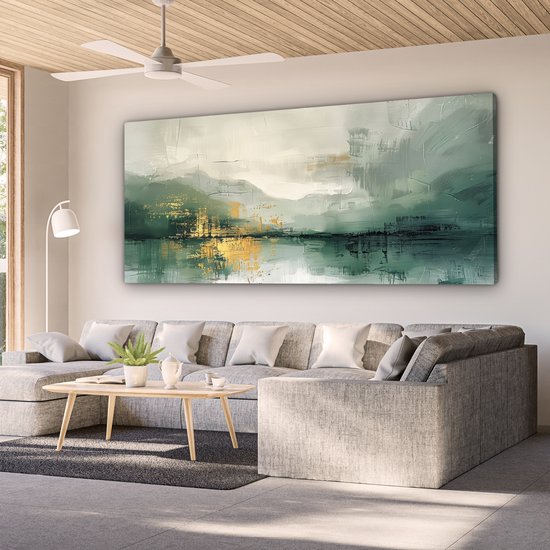 Tableau sur toile 200x100 cm - Décoration murale Vert - Moderne - Abstrait - Goud - Décoration murale murale salon - Décoration chambre - Accessoires chambre - Peintures sur toile