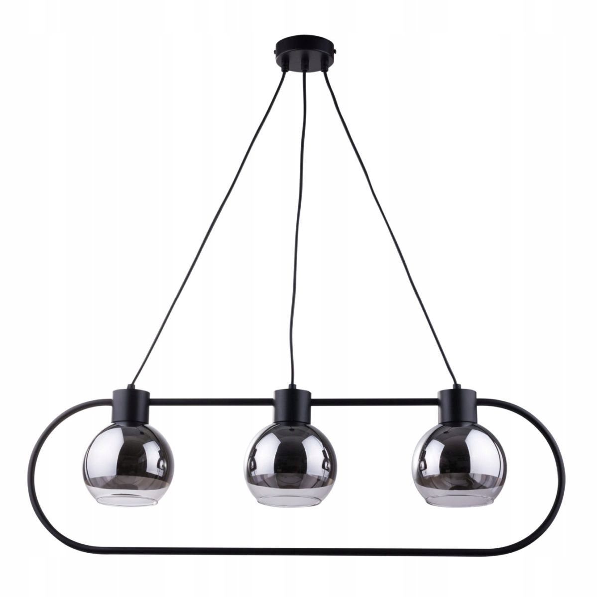 LINDA 3 hanglamp met 3 ovale glazen lampenkappen, zwart/zilver
