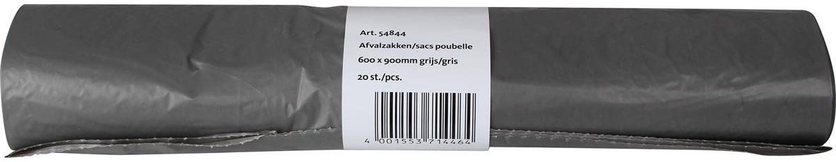 Vuilniszak 25 micron, ft 60 x 90 cm, 60-65 liter, grijs, rol van 20 stuks