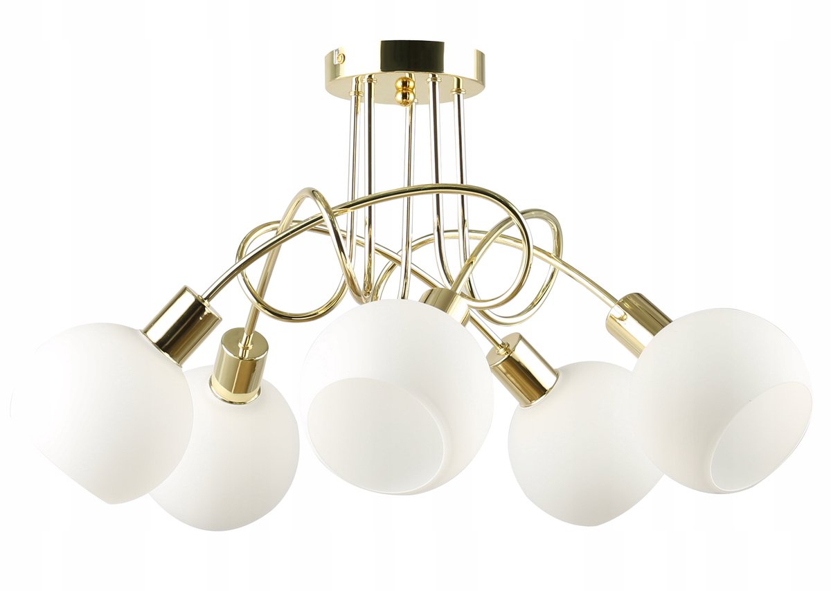 Gouden Plafondlamp Kroonluchter met Witte Bollen, E27 Fitting