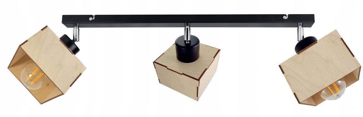 Industriële Houten Plafondlamp met 3 Verstelbare Spots