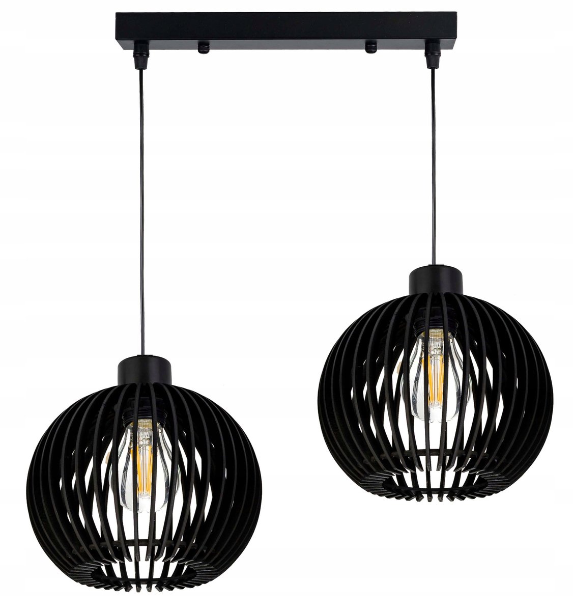 Zwarte hanglamp met hout, 2x E27 fitting, loft design