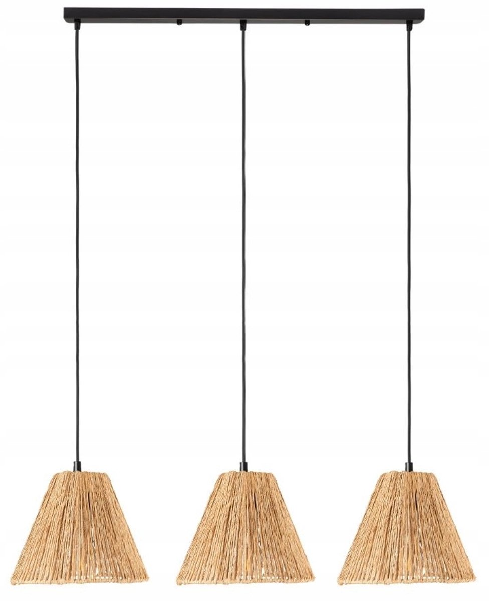 Driepersoons hanglamp zwart met zeegras kappen