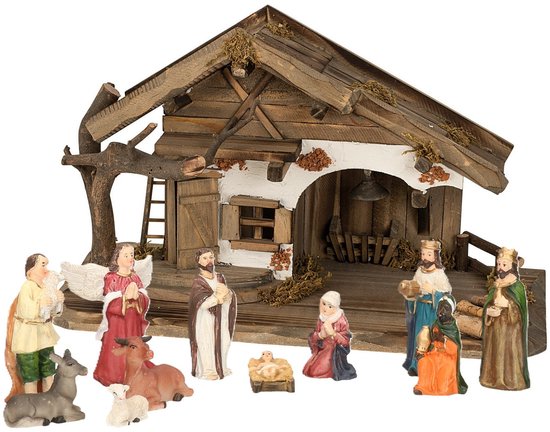 Kerststal met figuren - hout - 11 beelden - kerststal - kerststal figuren