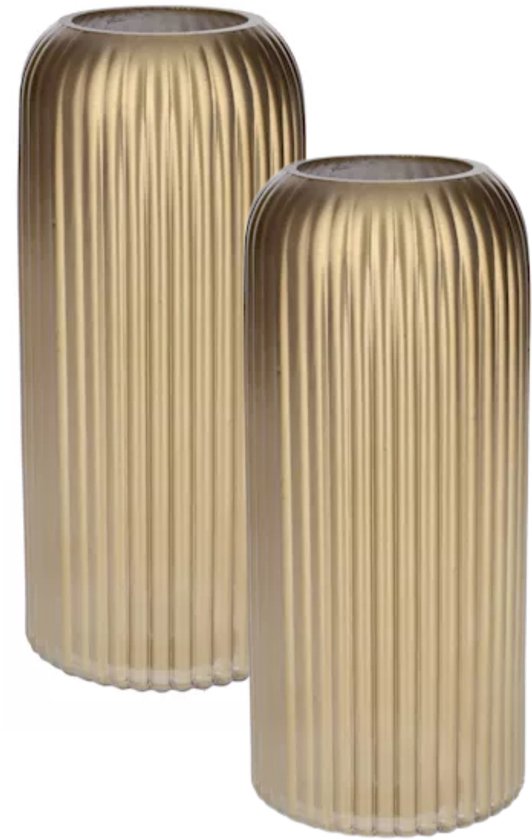 Bellatio Design Bloemenvaas - 2x - metallic goud - glas - D10 x H25 cm - vaas