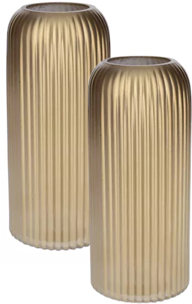 Bellatio Design Bloemenvaas - 2x - metallic goud - glas - D10 x H25 cm - vaas Goudkleurig