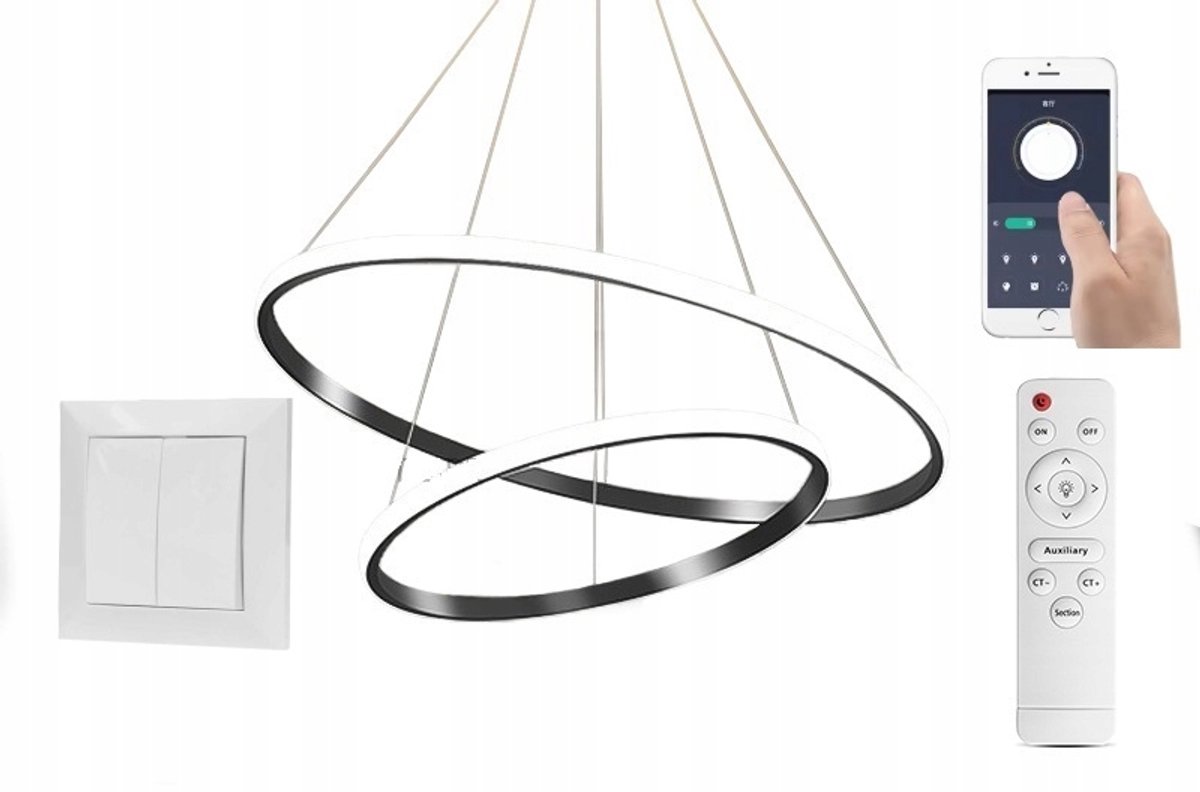 Zwarte LED Hanglamp met Bluetooth & Geheugenfunctie, 40cm