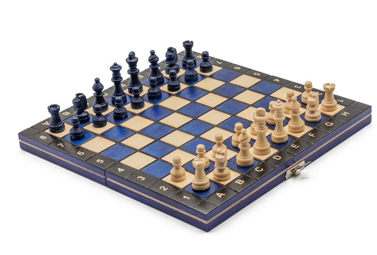 Magnetische Houten Schaakset Blauw - Reizen & Ontspanning