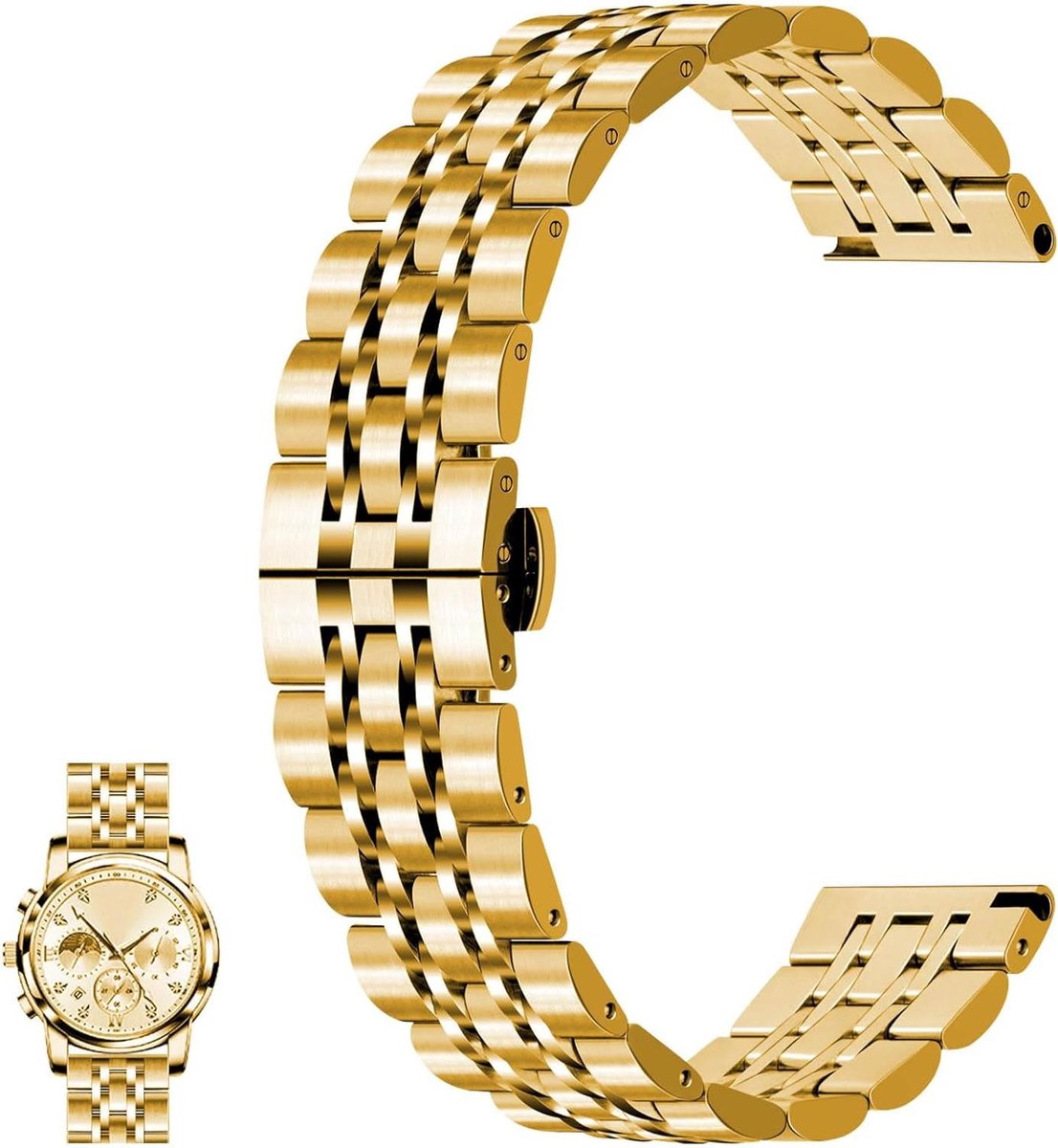 Kralen quick release horlogeband in roestvrij staal - 20mm 22mm - Verstelbaar voor mannen en vrouwen - Zakelijke metalen band met vlindersluiting.