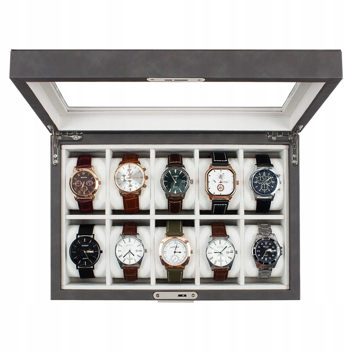 Luxe Horlogedoos voor 10 horloges met glazen deksel